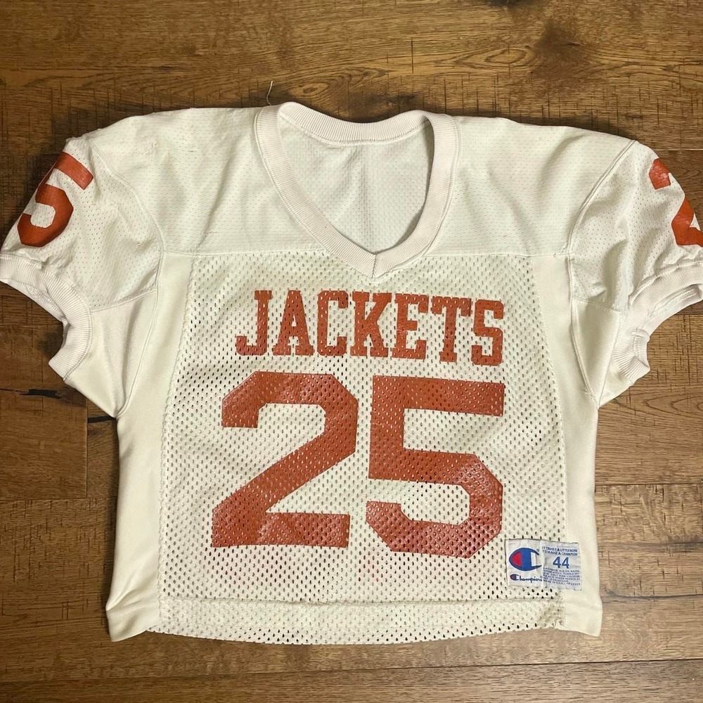 Champion Football Jersey Women M White Retro Mesh Crop Jackets 25 80s Vintage